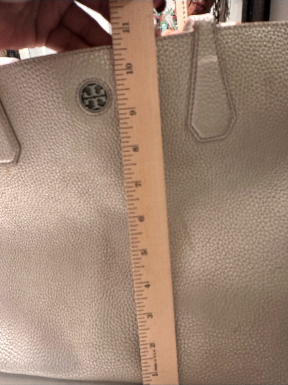 Tory Burch Metallic Taupe Pebbled Faux Leather Tote - Picture 5 of 6